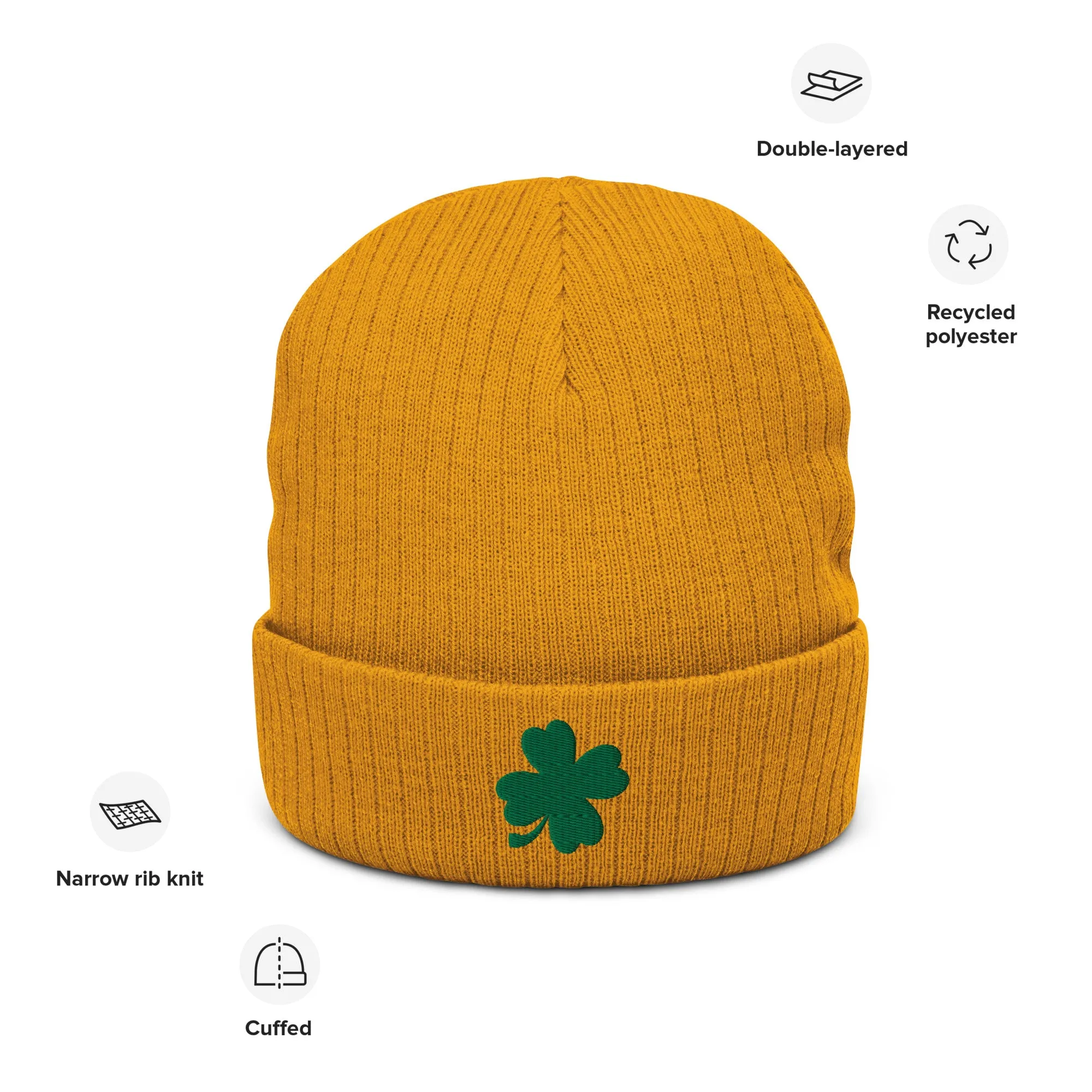 Lucky Clover Ribbed Knit Beanie