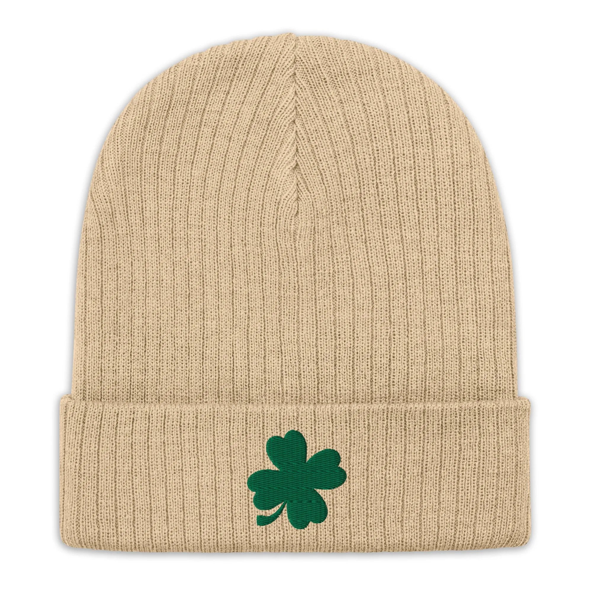 Lucky Clover Ribbed Knit Beanie