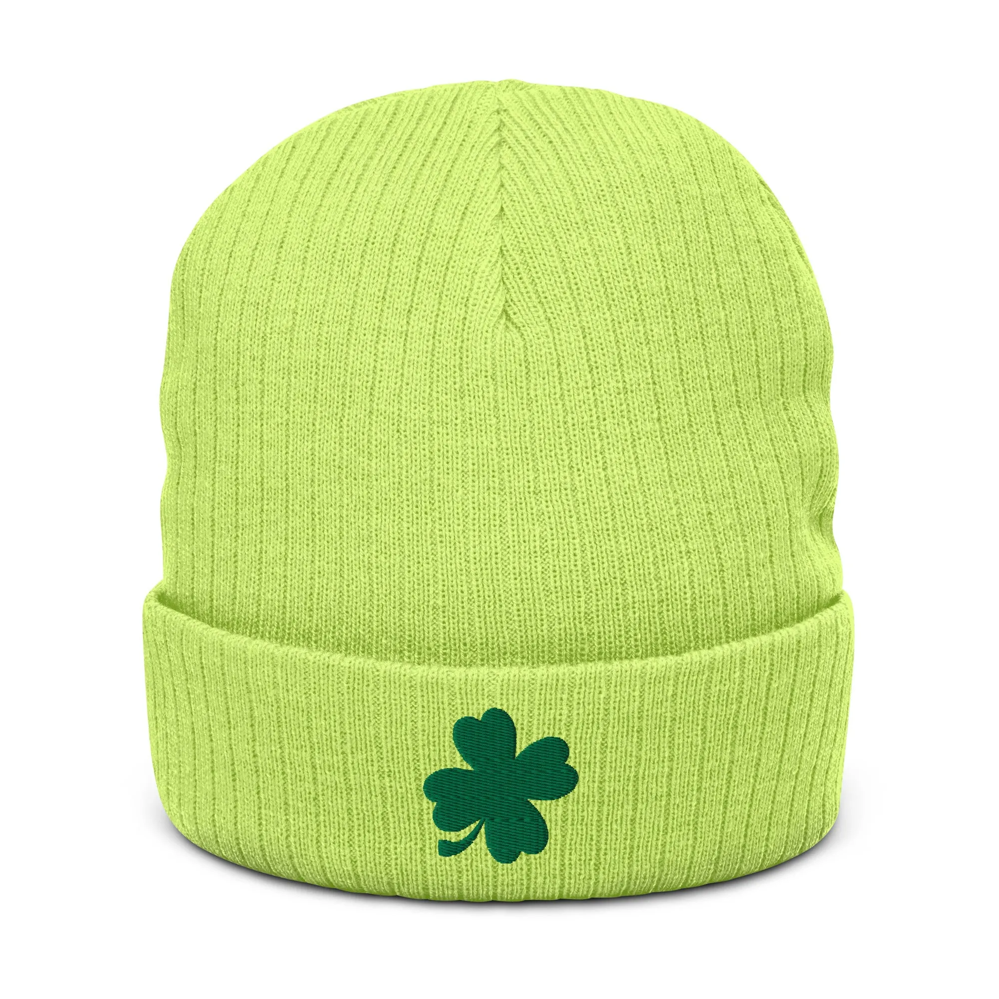 Lucky Clover Ribbed Knit Beanie