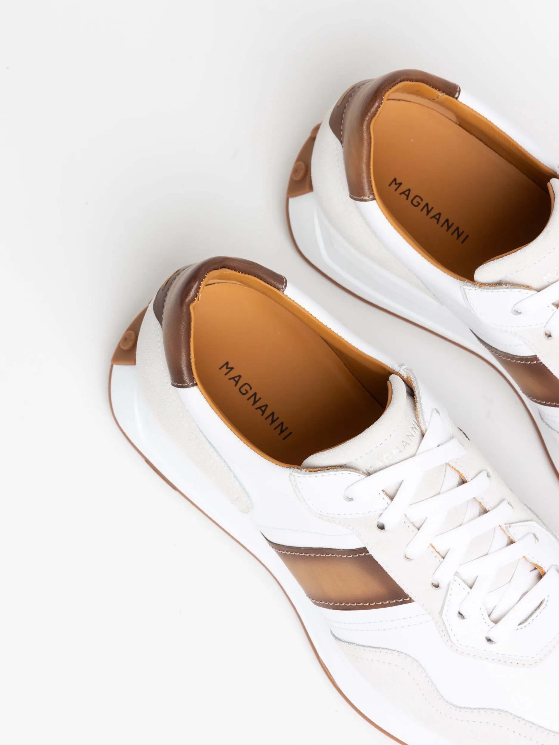 Magnanni White/Brown Leather Romero Sneakers