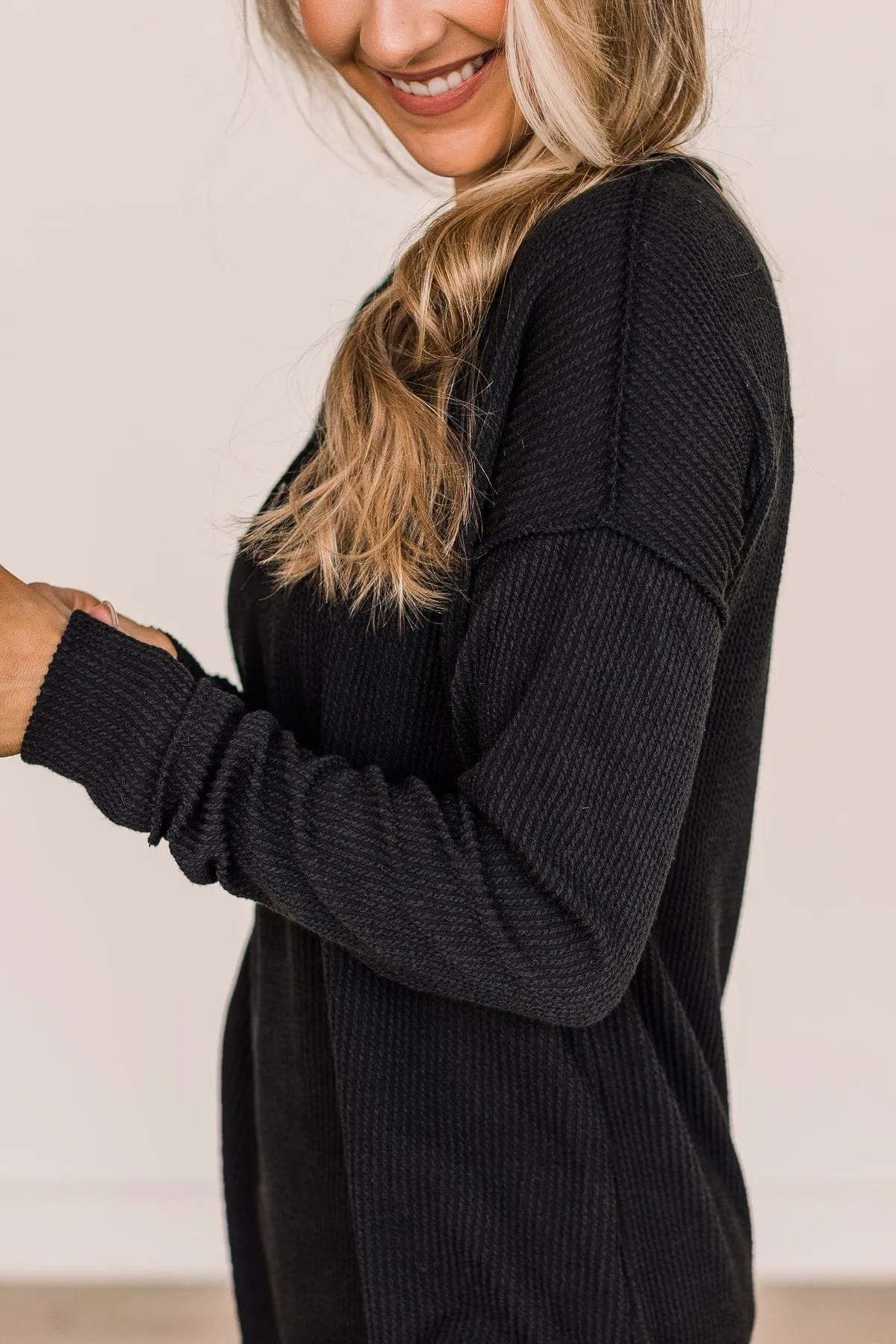 Button Knit Top- Black