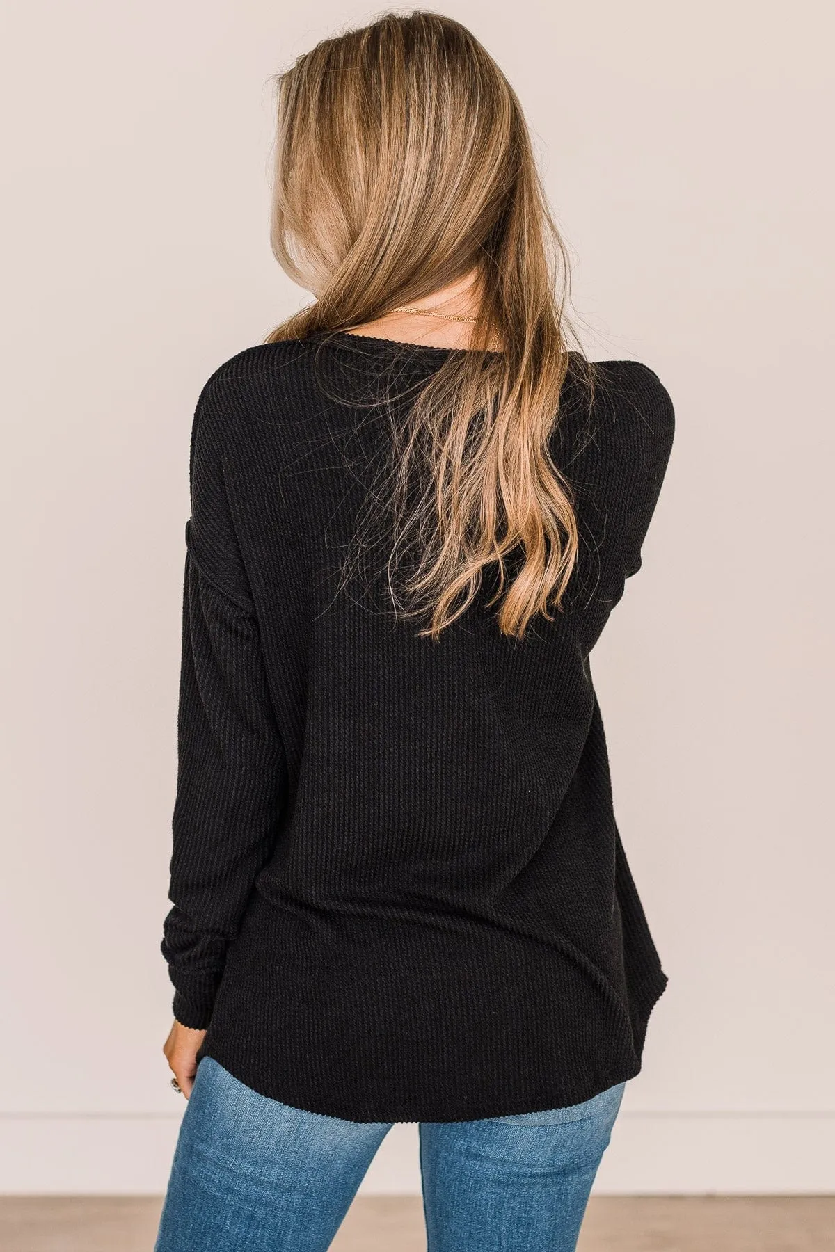 Button Knit Top- Black