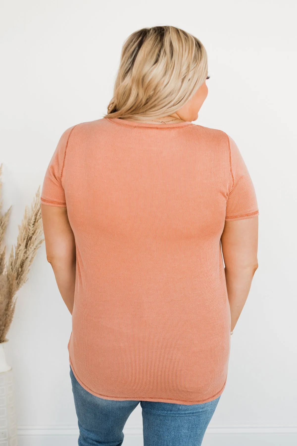 Ribbed Knit Top- Dark Coral