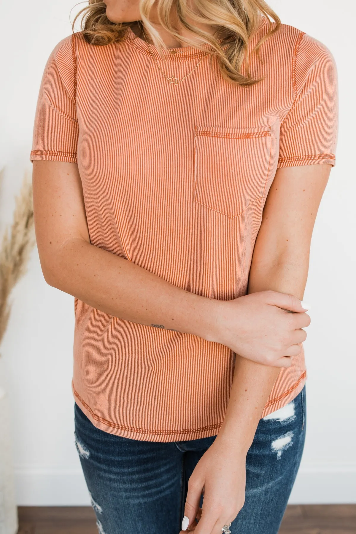 Ribbed Knit Top- Dark Coral