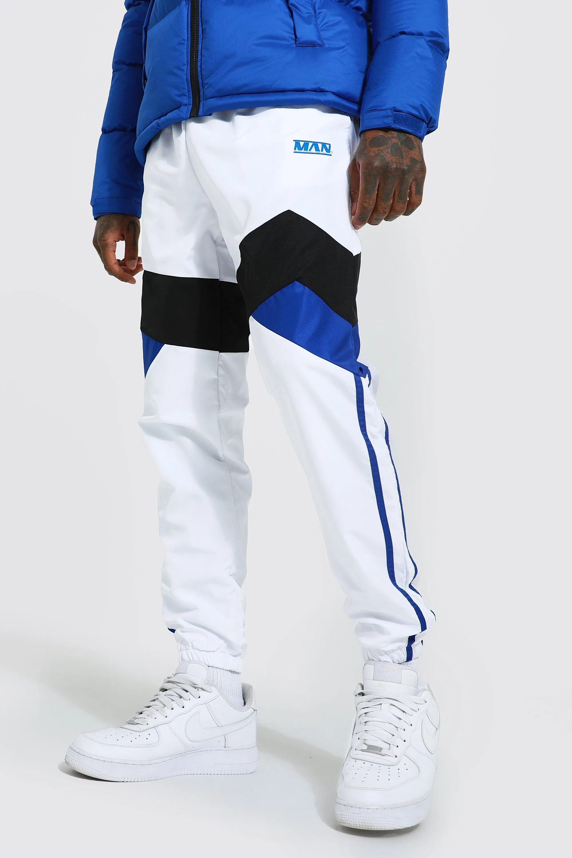 Man Colour Block Shell Joggers | boohooMAN UK