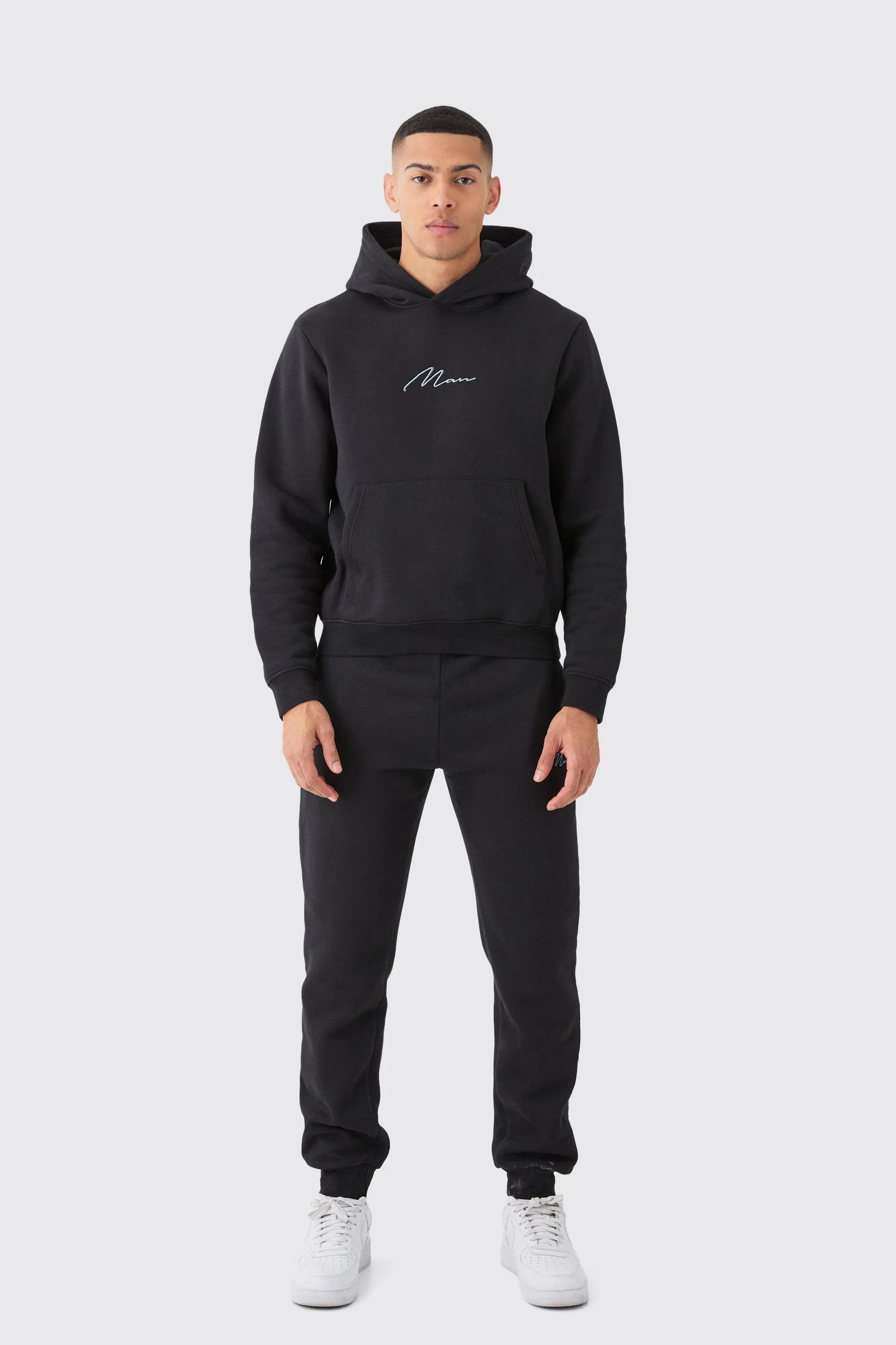 Man Signature Boxy Hooded Tracksuit | boohooMAN UK