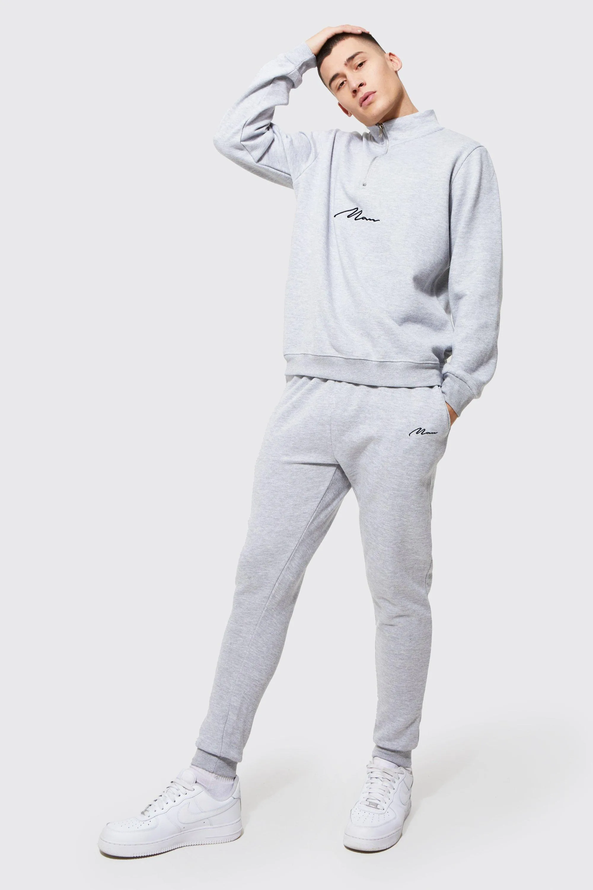 Man Signature Half Zip Tracksuit | boohooMAN UK