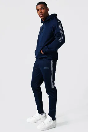 Man Tape Poly Hooded Tracksuit | boohooMAN UK