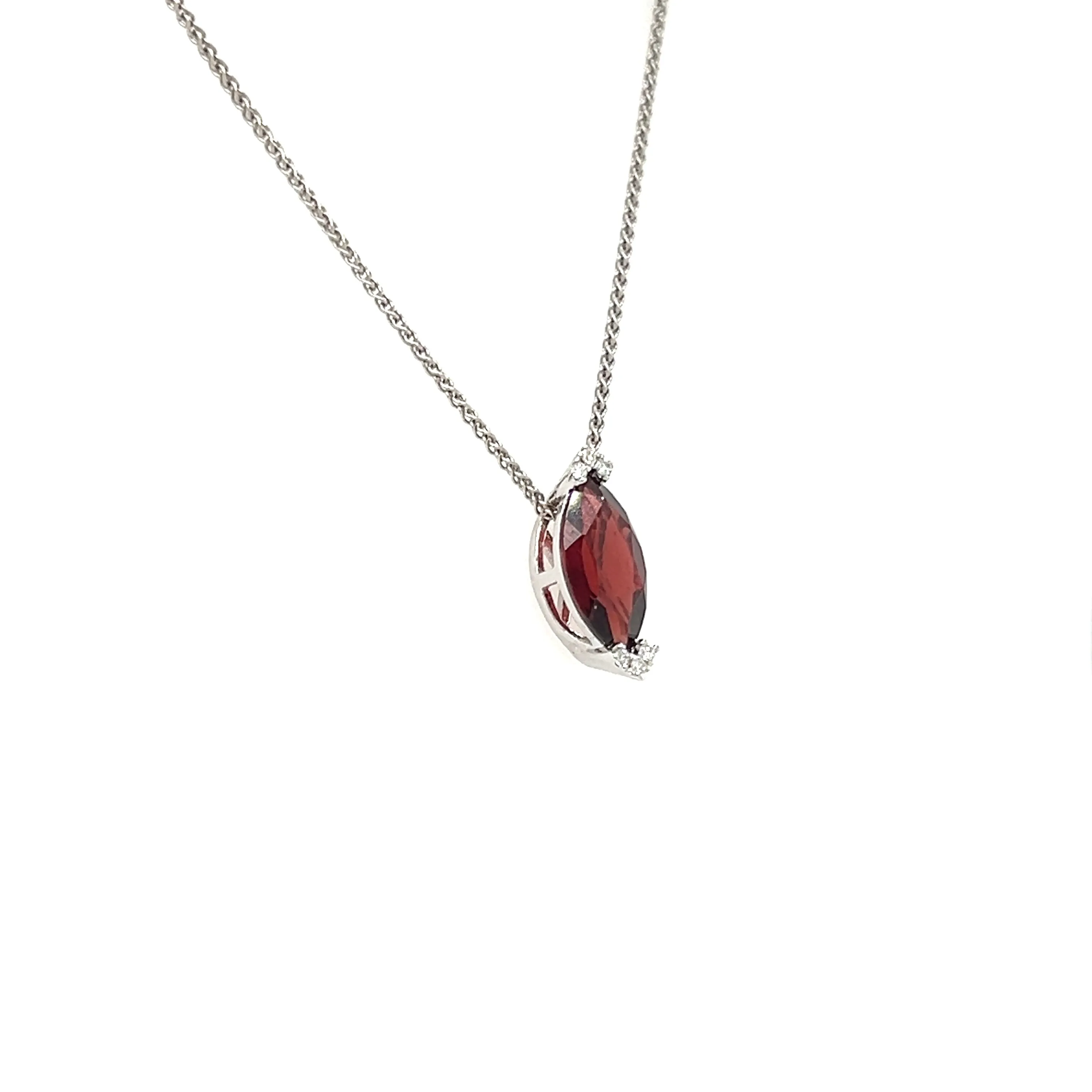 Marquise Garnet Slide Pendant with Six Diamonds in 14K White Gold