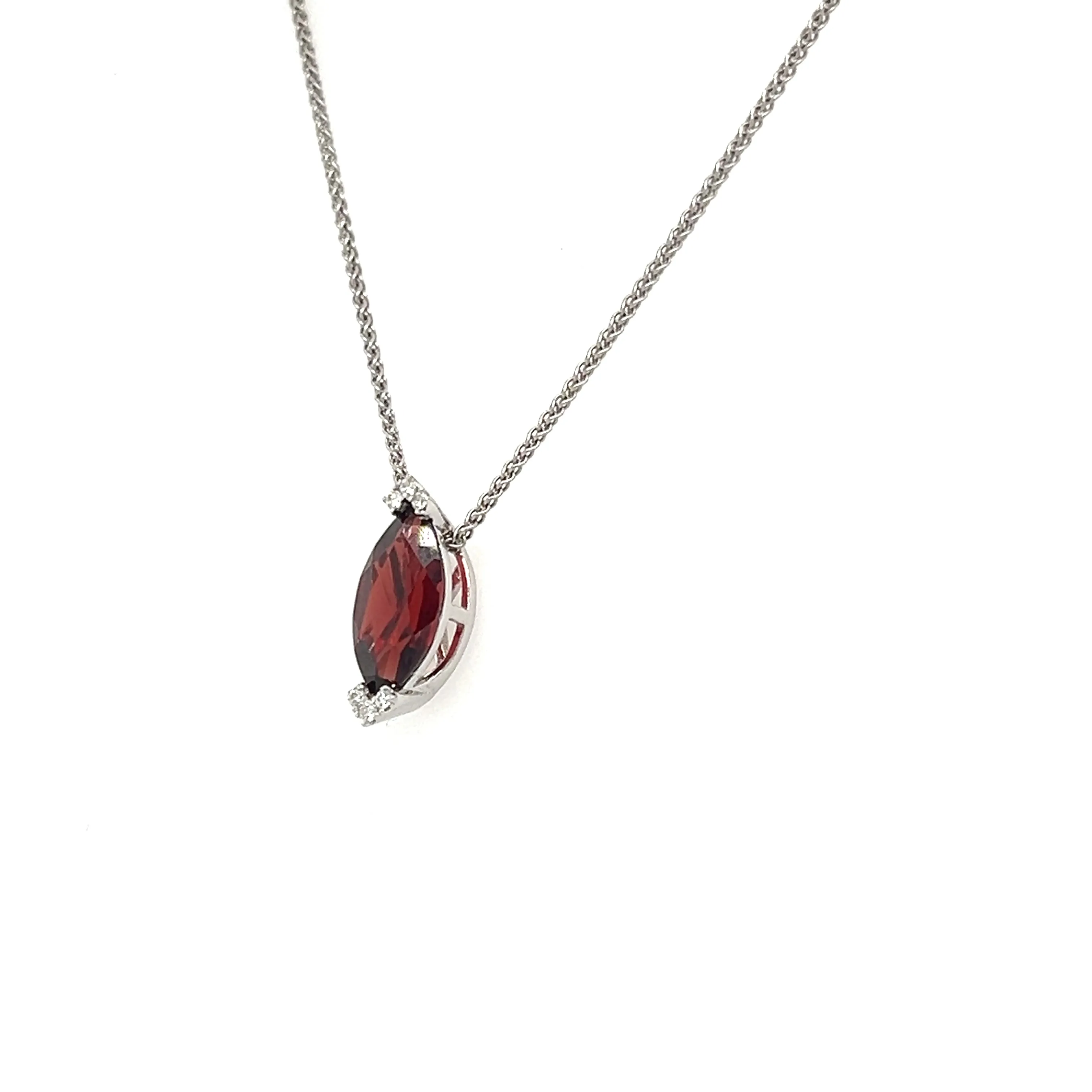 Marquise Garnet Slide Pendant with Six Diamonds in 14K White Gold