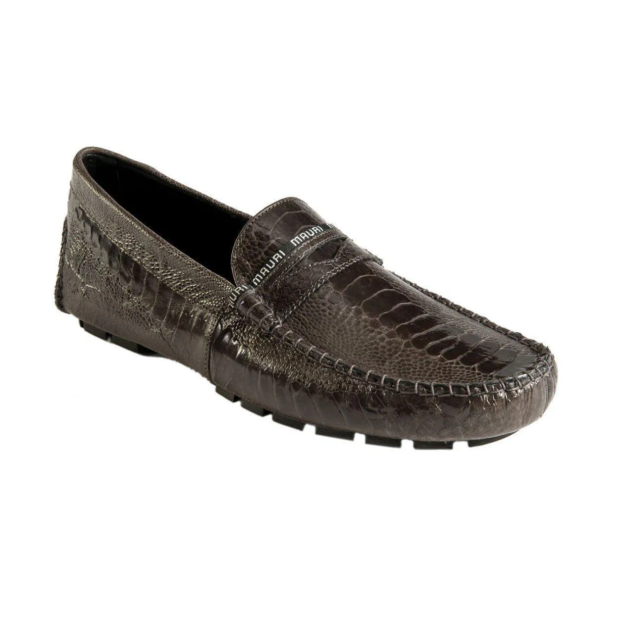 Mauri Men's Designer Shoes Agate Gray Exotic Ostrich Leg Dress Casual Penny Moccasins 3482 (MAO1044)