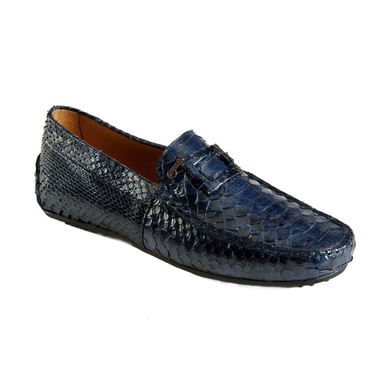 Mauri Men's Designer Shoes Blue Exotic Snake-Skin Dress-Casual Moccasins 3405 (MAO1041)