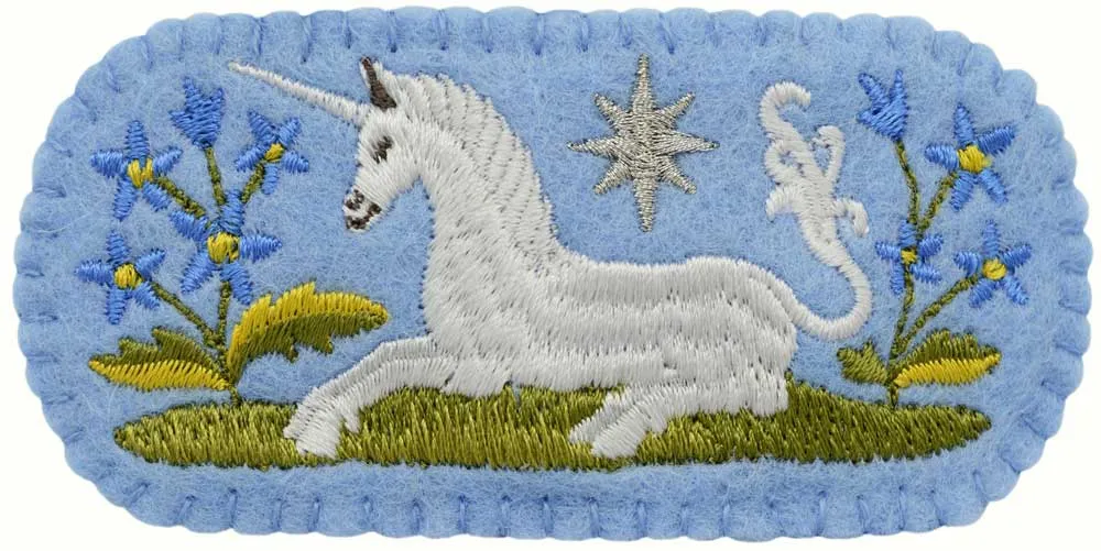 Blue Medieval Unicorn Hair Slide Embroidered