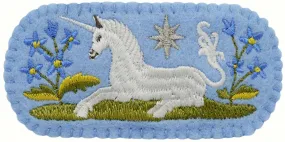 Blue Medieval Unicorn Hair Slide Embroidered