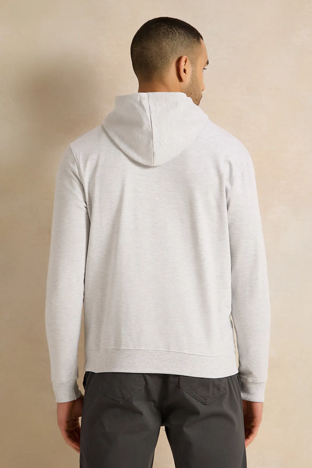 Men Grey Printed Hooded Sweatshirt