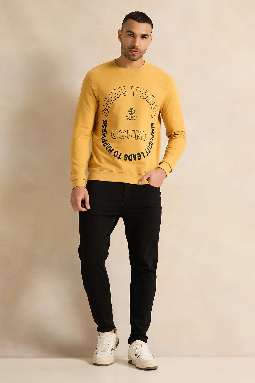 Men Mustard Printed Sweatshirt