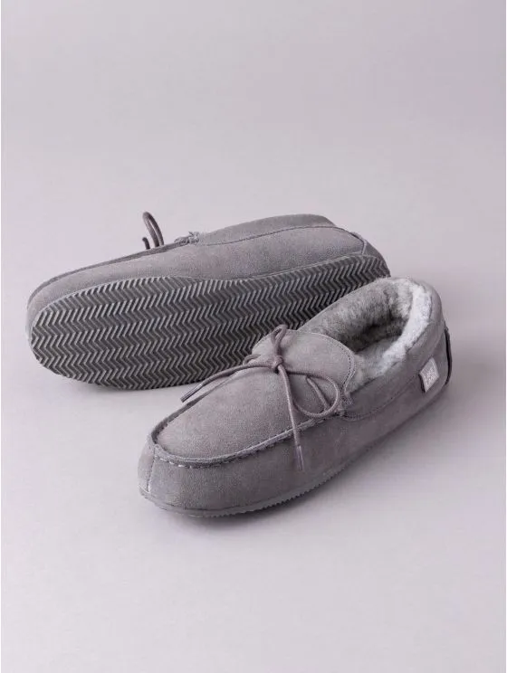 Grey Men's Sheepskin MoccasinsARCHLINE Orthotic Slippers CLOSED Moccasins - Lilac