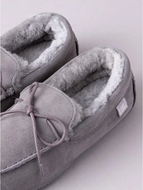 Grey Men's Sheepskin MoccasinsARCHLINE Orthotic Slippers CLOSED Moccasins - Lilac