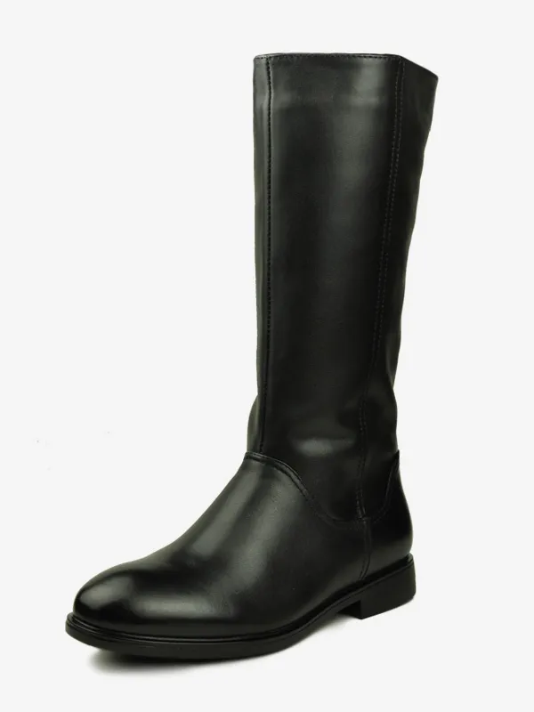 Men's Black Cowhide Slip On Knee High Boots