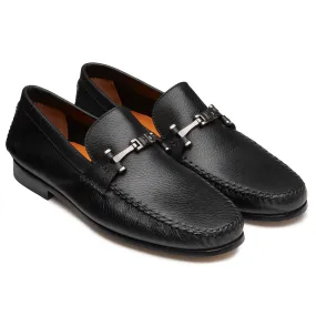 Men’s Black Leather Buckle Moccasins Shoes