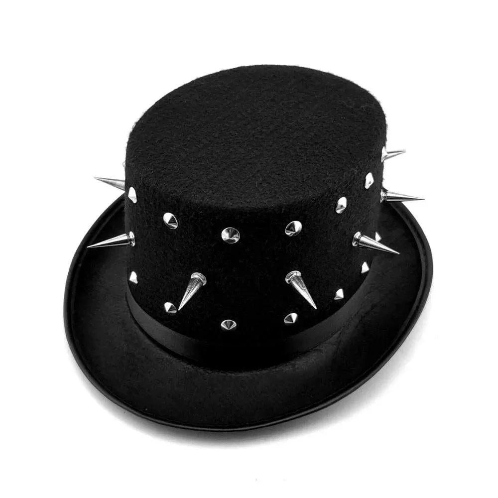 Men's Genuine Leather Studded Punk Rock Top Hat