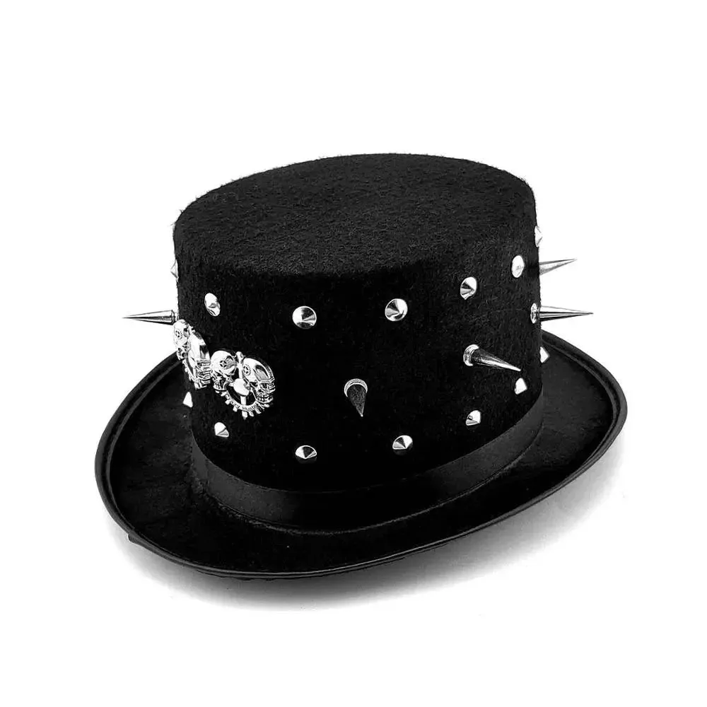 Men's Genuine Leather Studded Punk Rock Top Hat