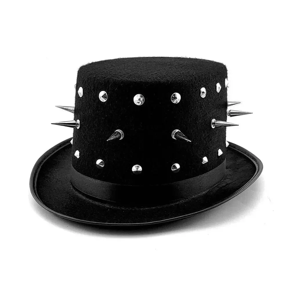 Men's Genuine Leather Studded Punk Rock Top Hat