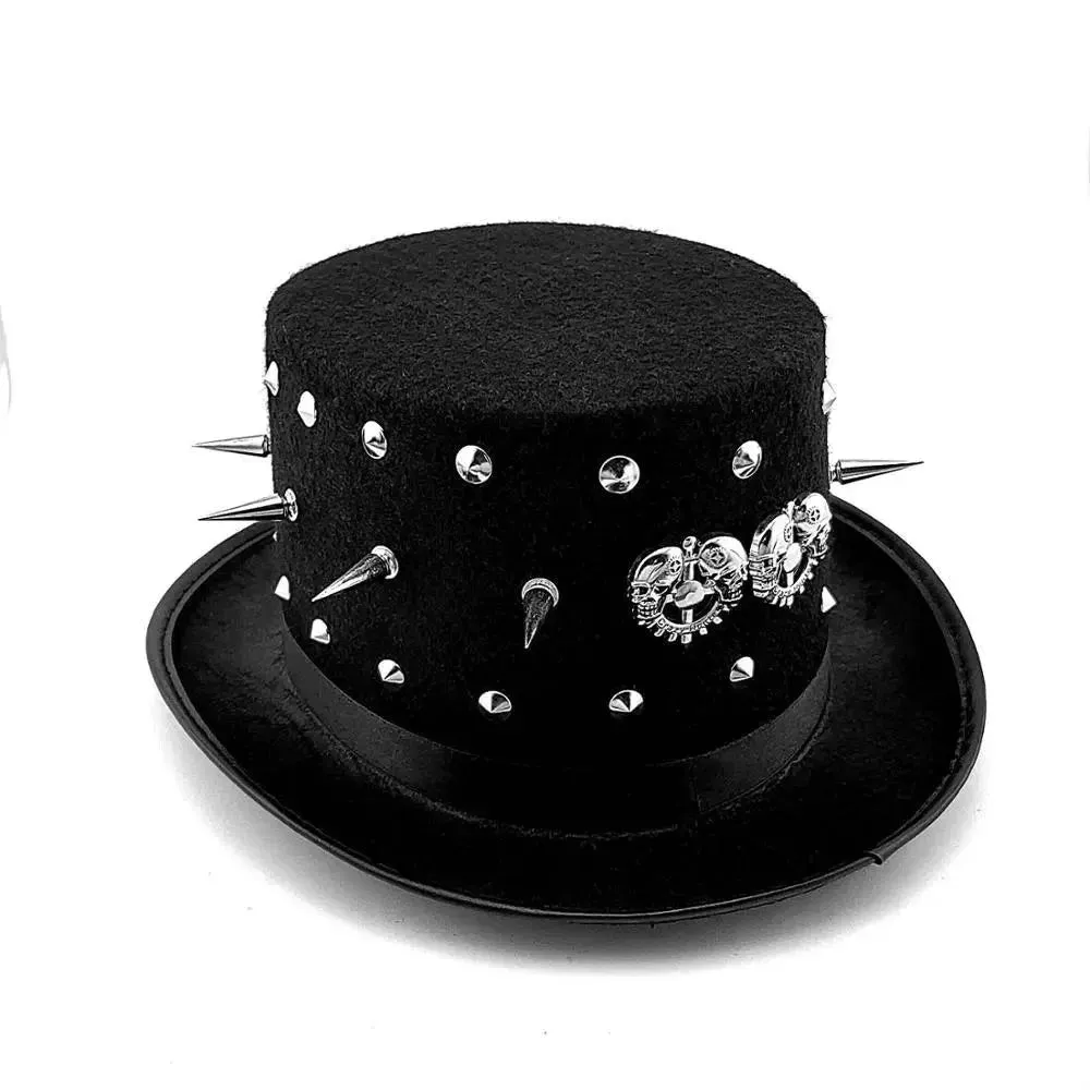 Men's Genuine Leather Studded Punk Rock Top Hat