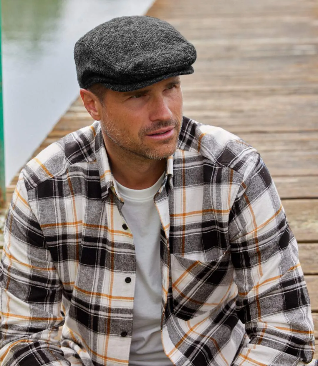 Men's Grey Mottled Flat Cap 