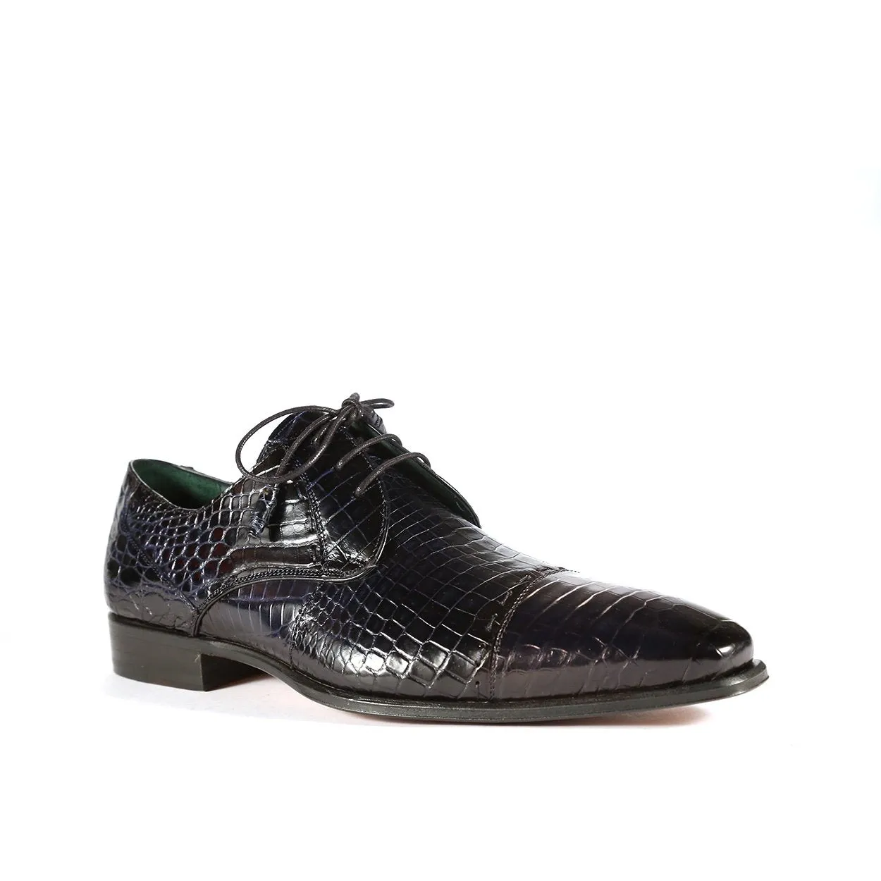 Men's Navy Blue Alligator Skin Cap-Toe Oxfords - Mezlan 4818-J