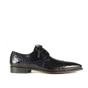 Men's Navy Blue Alligator Skin Cap-Toe Oxfords - Mezlan 4818-J