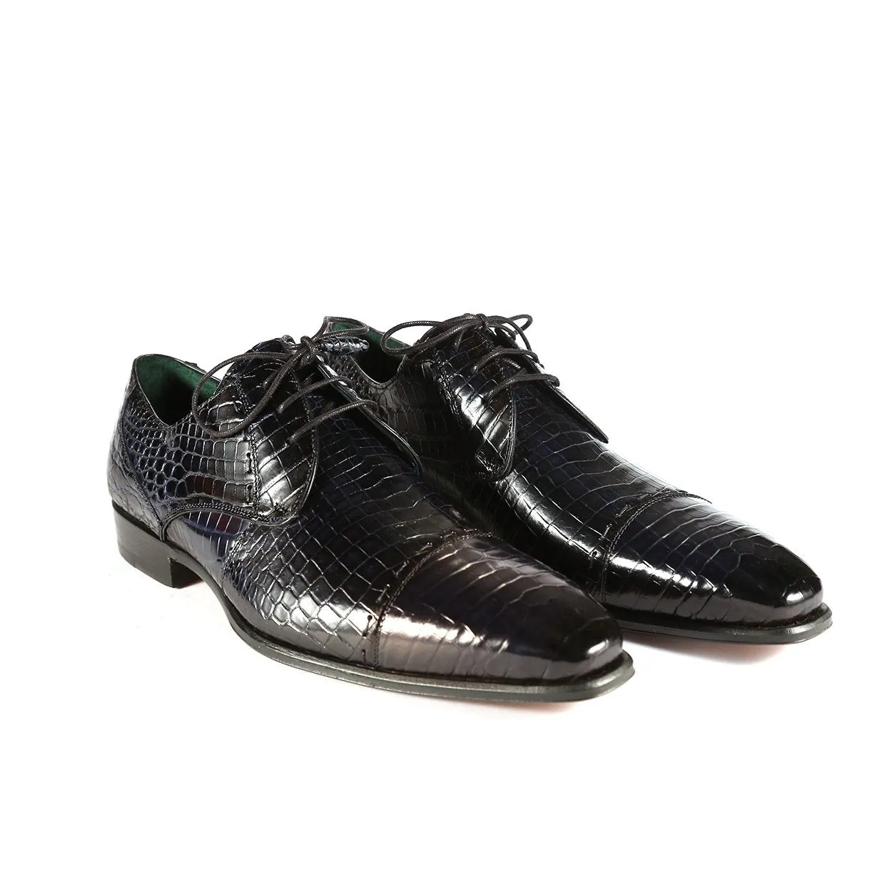 Men's Navy Blue Alligator Skin Cap-Toe Oxfords - Mezlan 4818-J