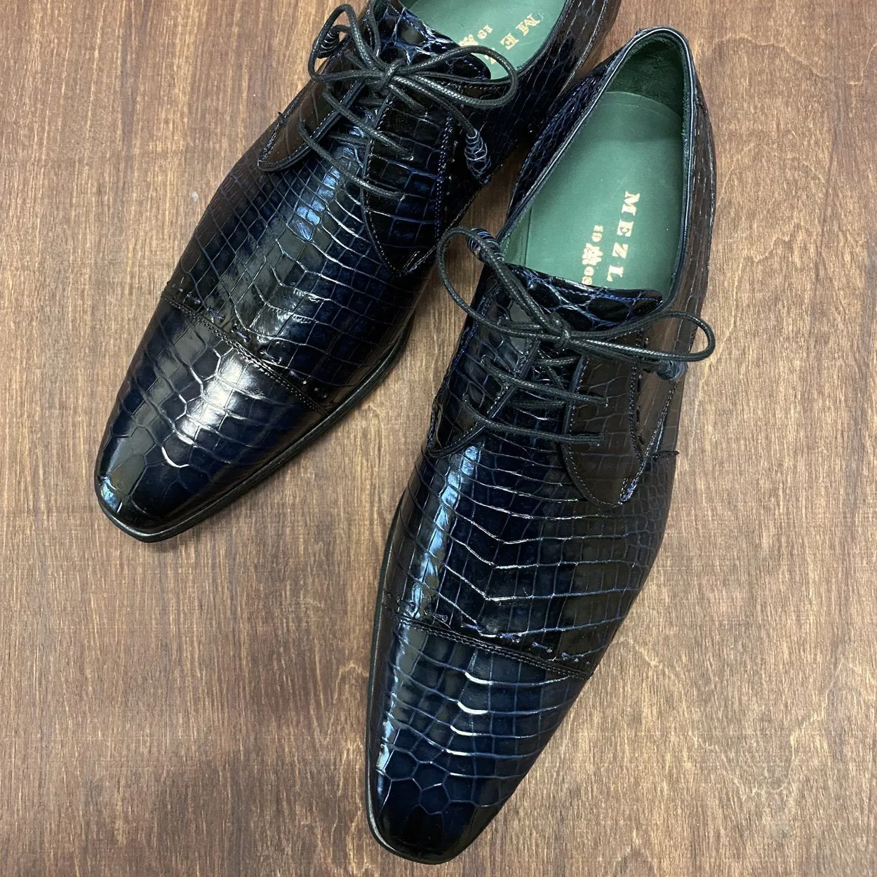 Men's Navy Blue Alligator Skin Cap-Toe Oxfords - Mezlan 4818-J