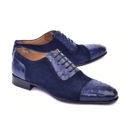 Men's Navy Ostrich/Suede Leather Oxfords - Corrente C00015-6708 (CRT1487)