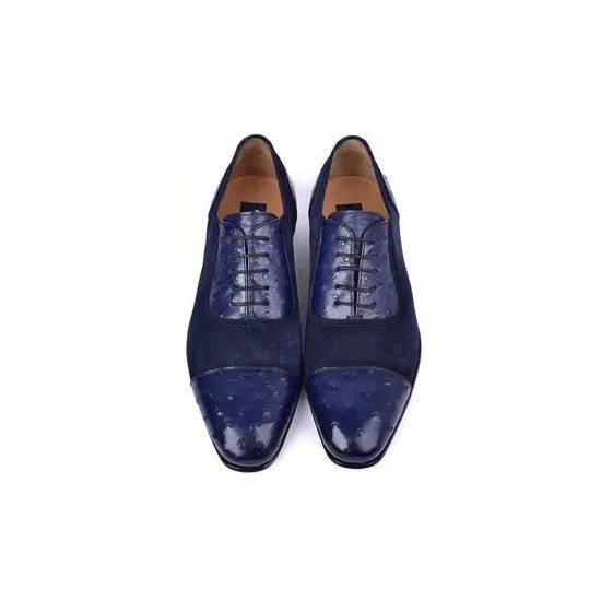 Men's Navy Ostrich/Suede Leather Oxfords - Corrente C00015-6708 (CRT1487)