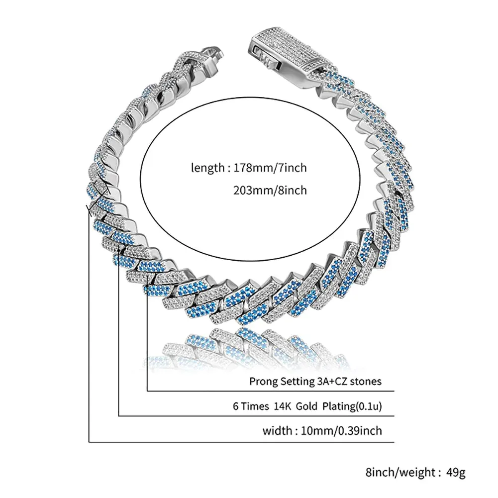 Men's Two-Tone Micro Pave CZ Hip Hop Bracelet with Blue, White, and Gold Iced Out Detail