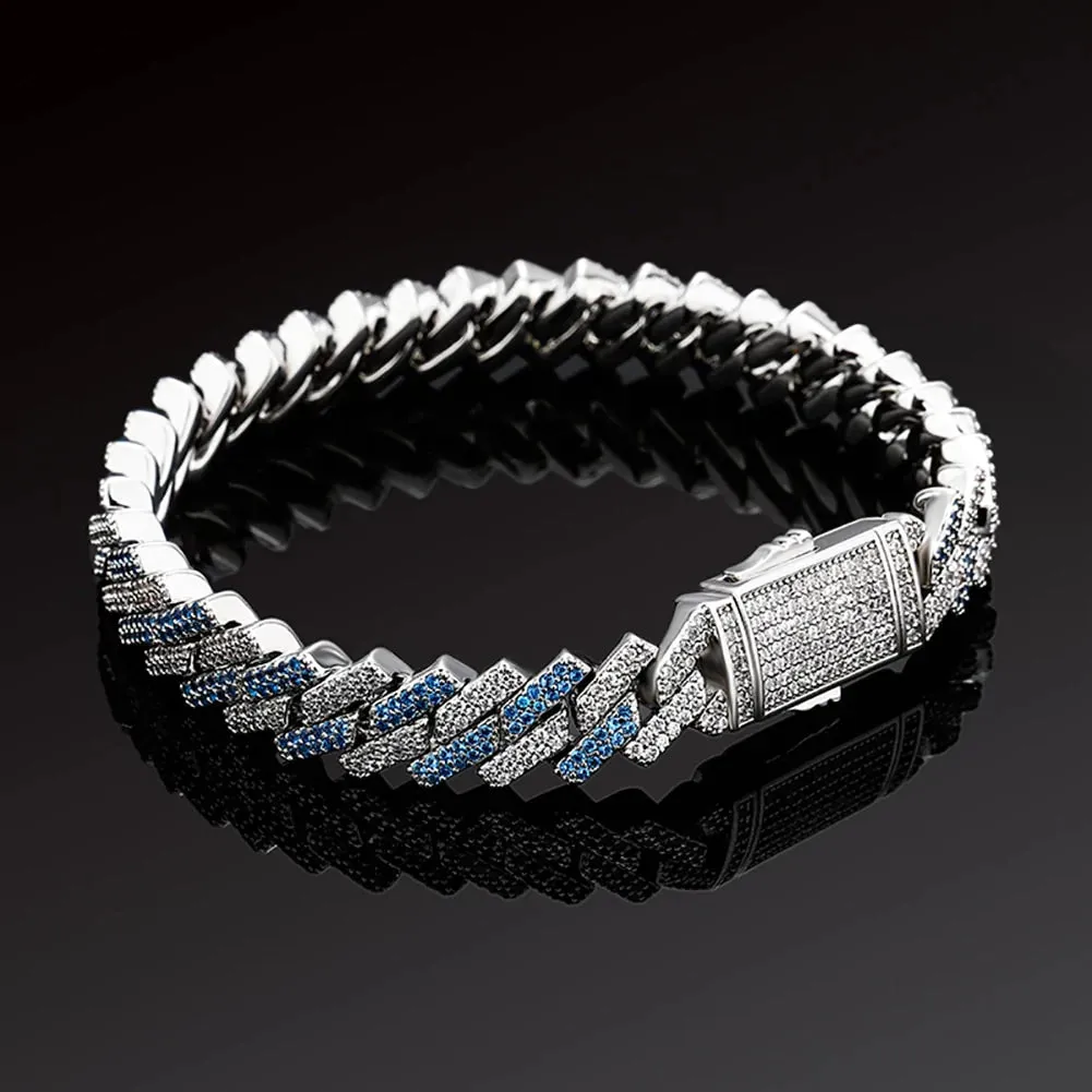 Men's Two-Tone Micro Pave CZ Hip Hop Bracelet with Blue, White, and Gold Iced Out Detail