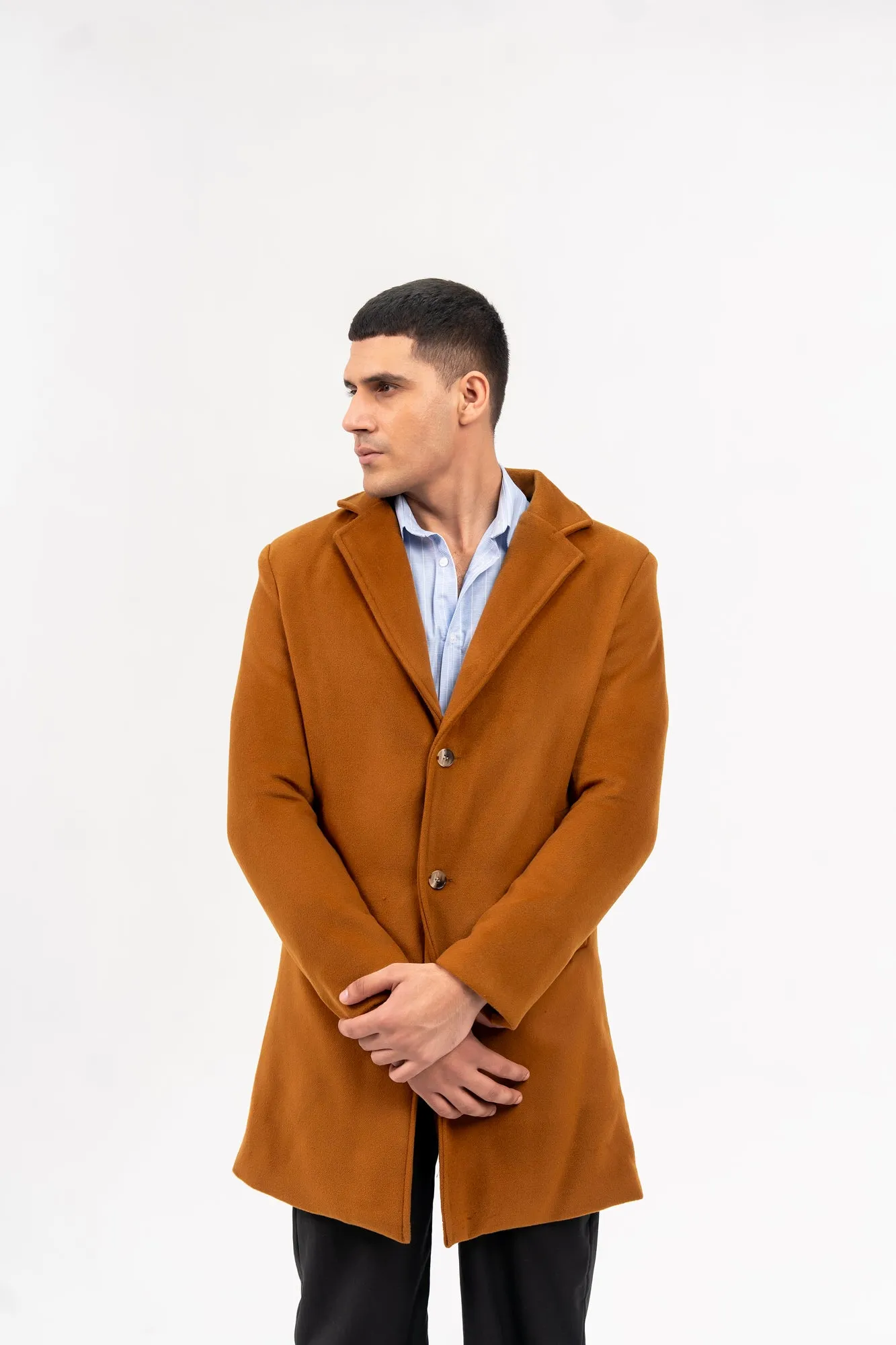 Men's Wool Coat - Mustard Brown