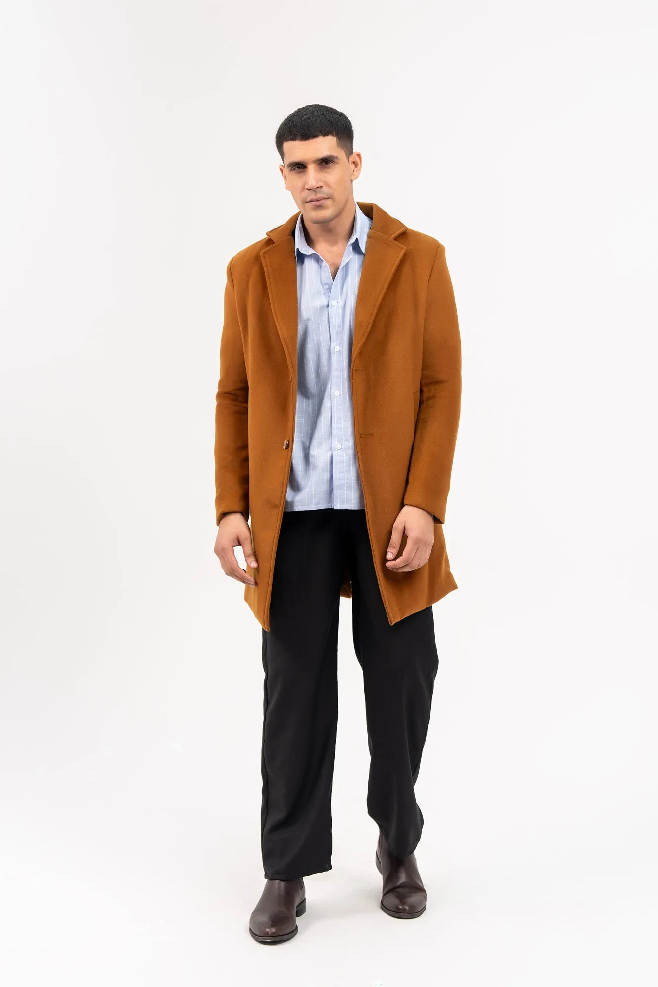 Men's Wool Coat - Mustard Brown