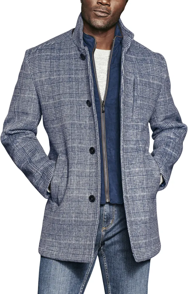 Men's Johnston & Murphy Tailored Fit Plaid Bib Front Car Coat at Jos. A. Bank, Blue/Navy, - Outerwear