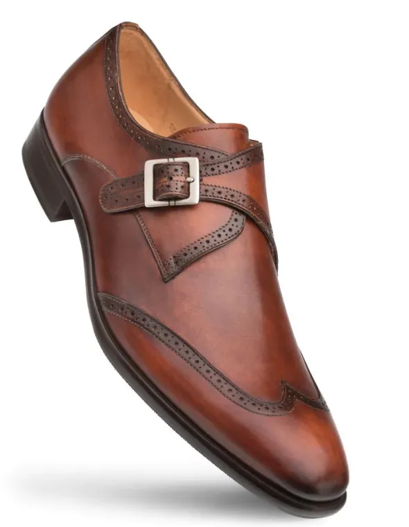 Mezlan Black/Cognac Forest Wingtip Monkstrap Shoes 9268