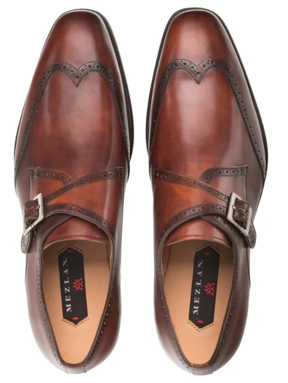 Mezlan Black/Cognac Forest Wingtip Monkstrap Shoes 9268