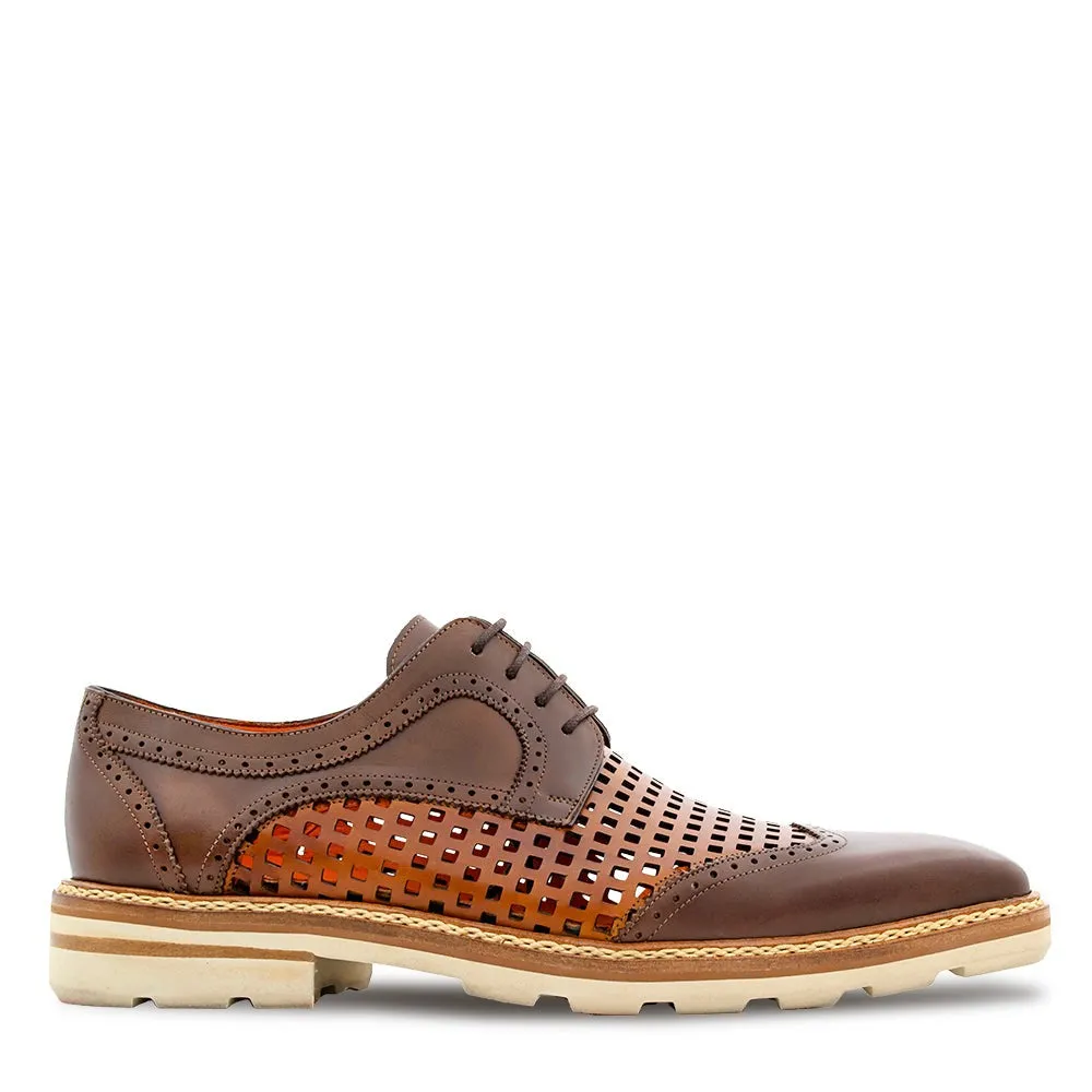 Mezlan R20741 Men's Cognac & Honey Perforated Calf-Skin Leather Derby Oxfords