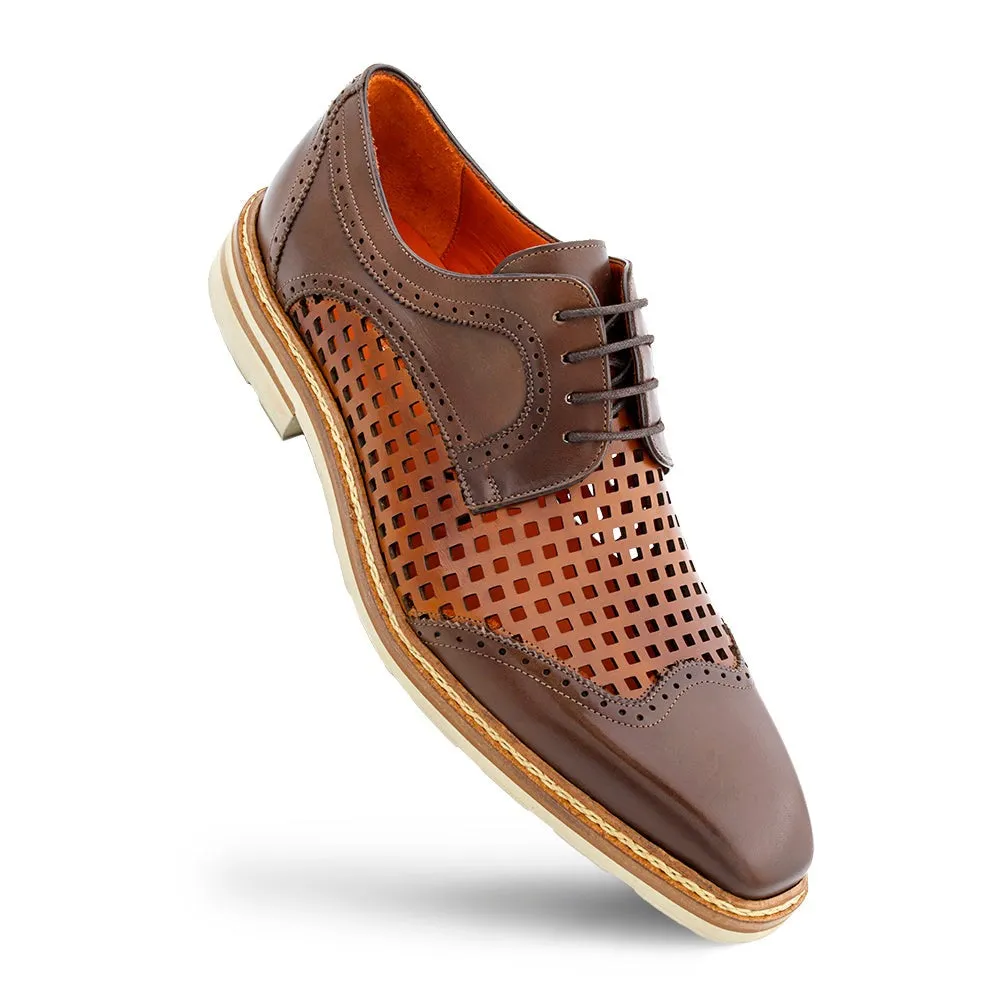 Mezlan R20741 Men's Cognac & Honey Perforated Calf-Skin Leather Derby Oxfords