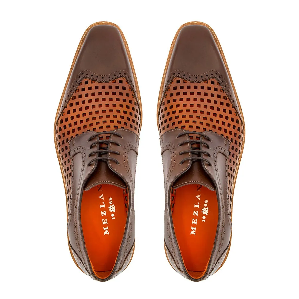 Mezlan R20741 Men's Cognac & Honey Perforated Calf-Skin Leather Derby Oxfords