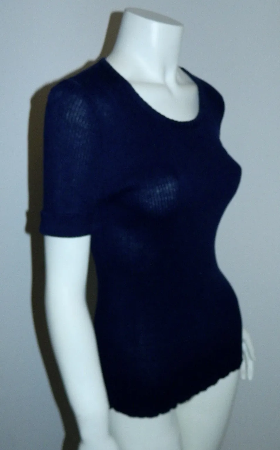 MOD blue Pierre Cardin logo top vintage 60s / 70s poorboy rib knit t shirt OSFM