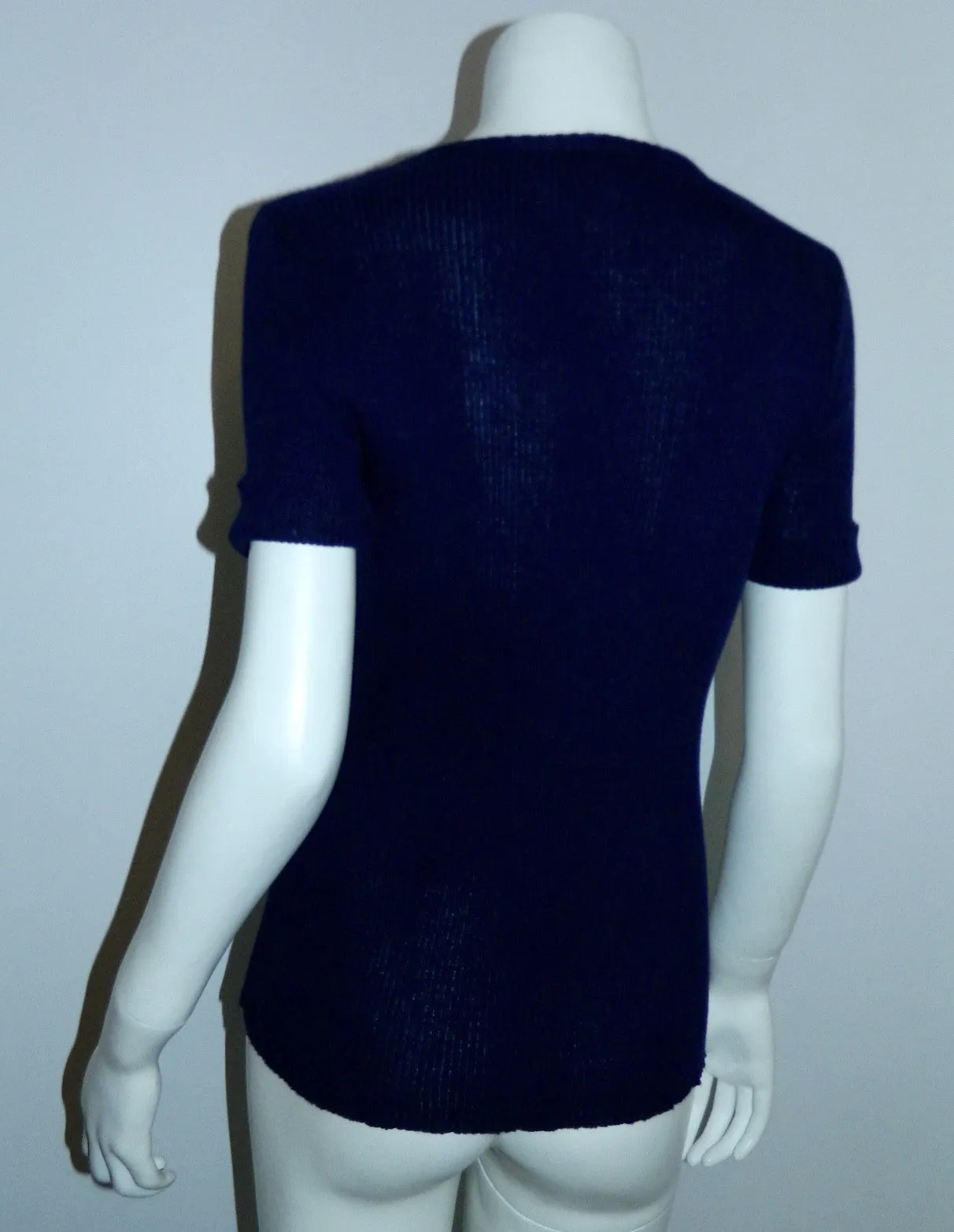 MOD blue Pierre Cardin logo top vintage 60s / 70s poorboy rib knit t shirt OSFM