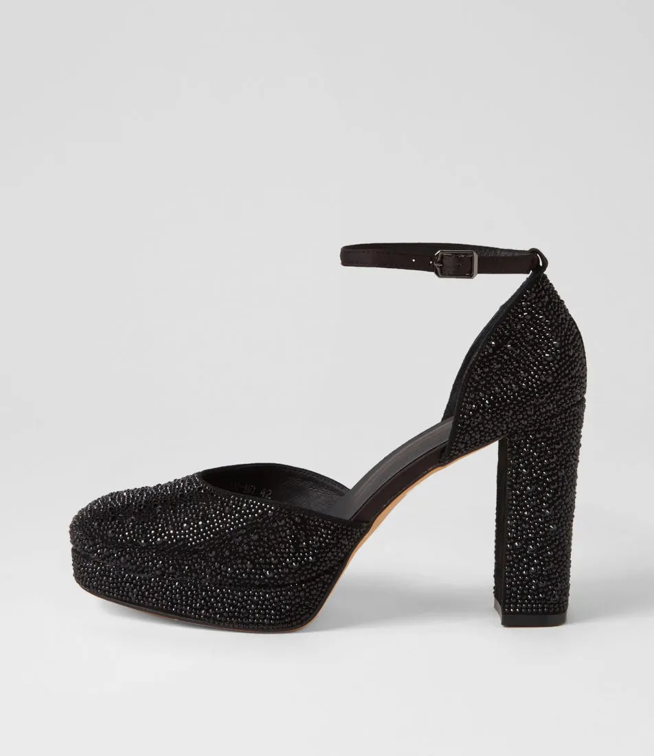 MOLLINI Angelar Black Jewels Suede Heels