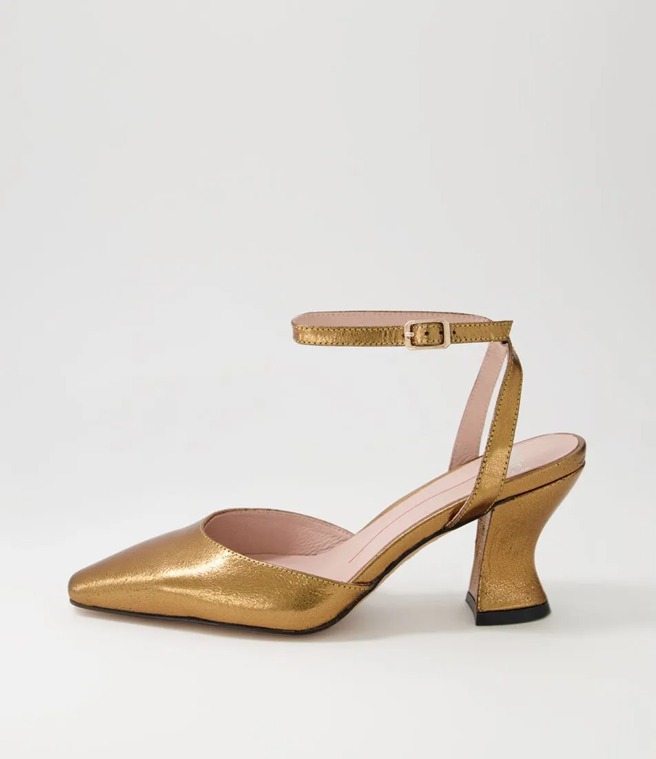 MOLLINI Cater Gold Crackle Leather Heels