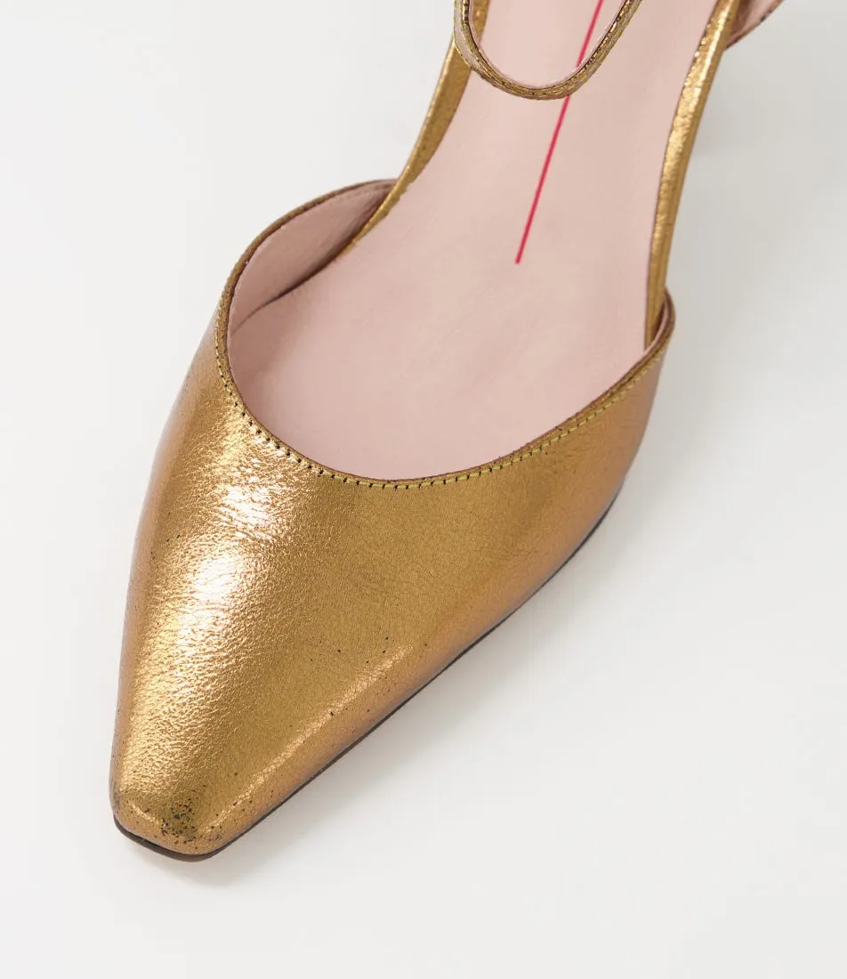 MOLLINI Cater Gold Crackle Leather Heels